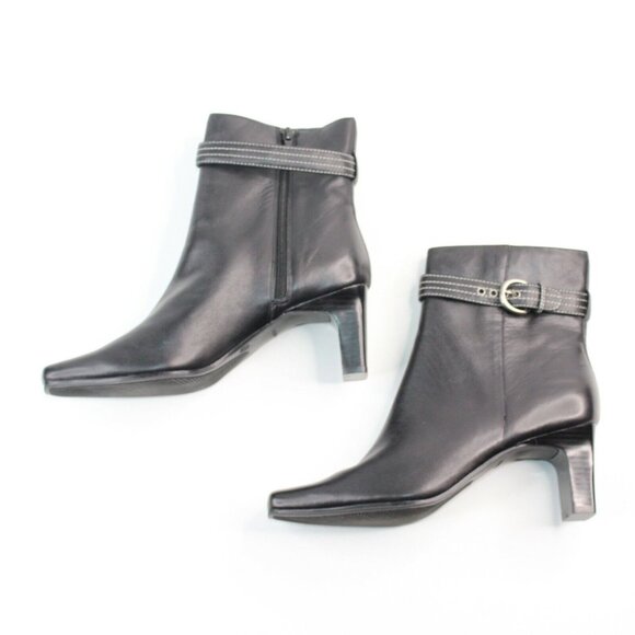 Markon Shoes - MARKON Womens Sz 9.5M Black Leather High Block Heel Fashion Ankle Boots Booties